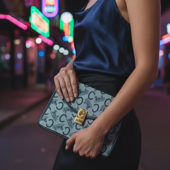 Authentic Vintage Celine Navy Monogram Canvas Flap Clutch - Picture 6 of 6